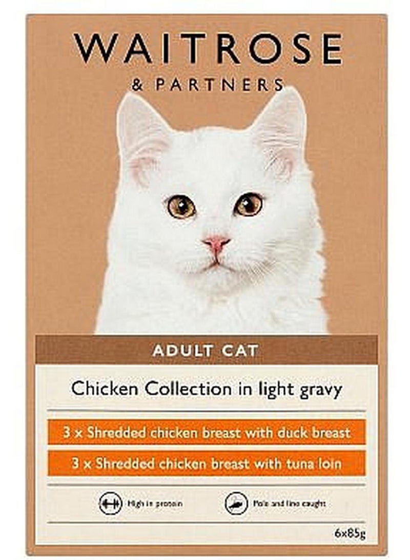 Adult Cat Chicken Collection In Light Gravy Cat Food Chicken Duck & Tuna Loin 6X85G